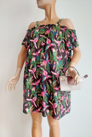 Robe été épaule dénudée Imprimé perroquet Princesse Tam Tam