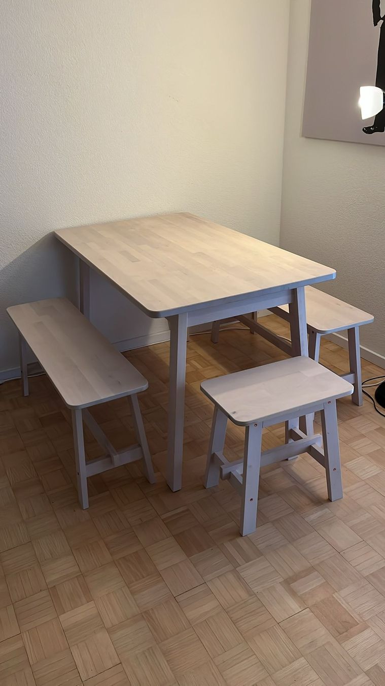 Set di tavolo e panche: Esstischgruppe Birke mit Bänken und Hocker hell – Nuovo (secondo la descrizione) da Binningen venduto da EL_IVAAN