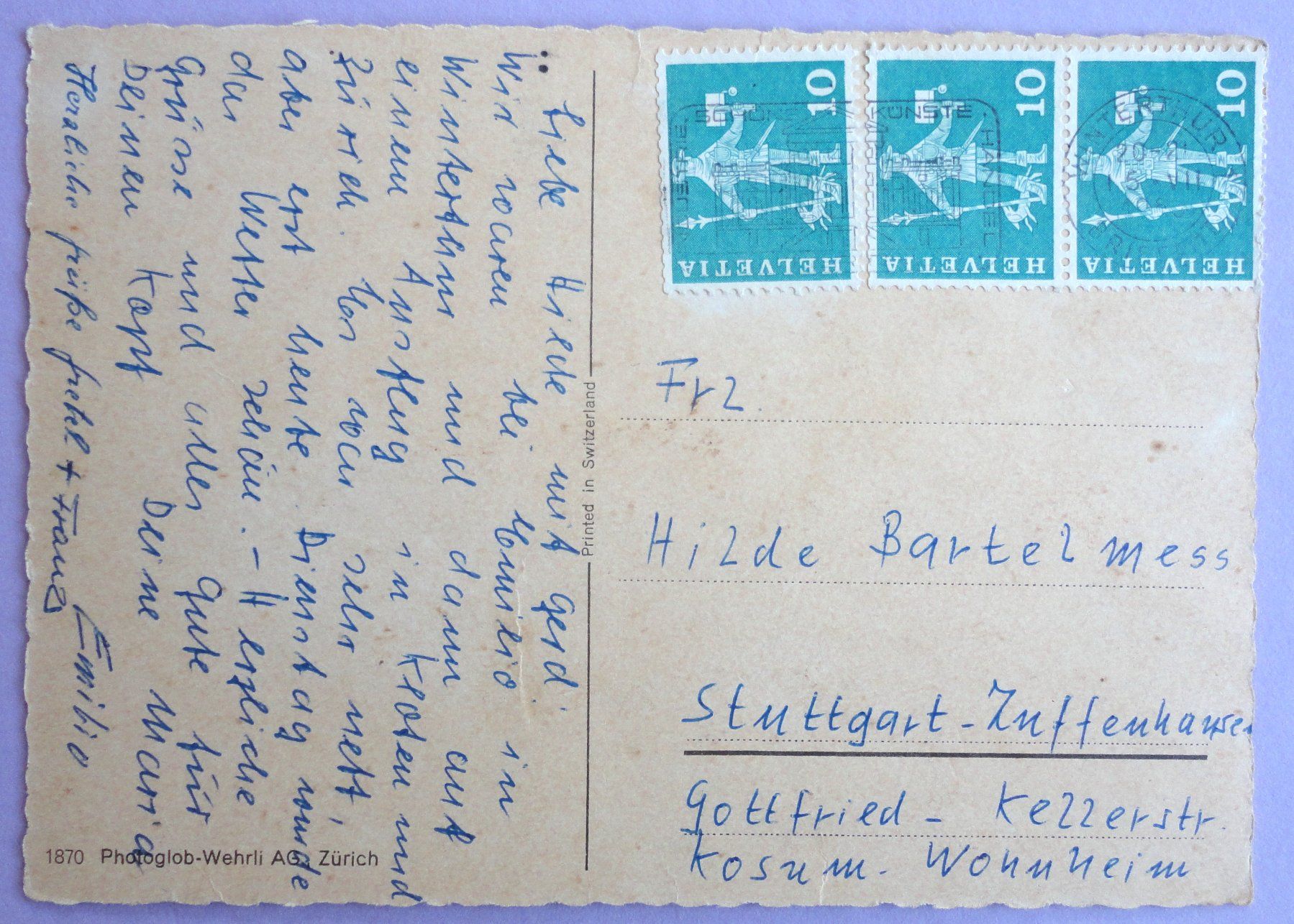 Ansichtskarten: Zürich – Defekt aus Fétigny von Billy2miny 1
