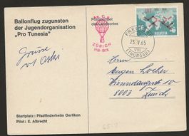 Ballon Schweiz 1965 Zürich Freidorf Flugpost Luftpost