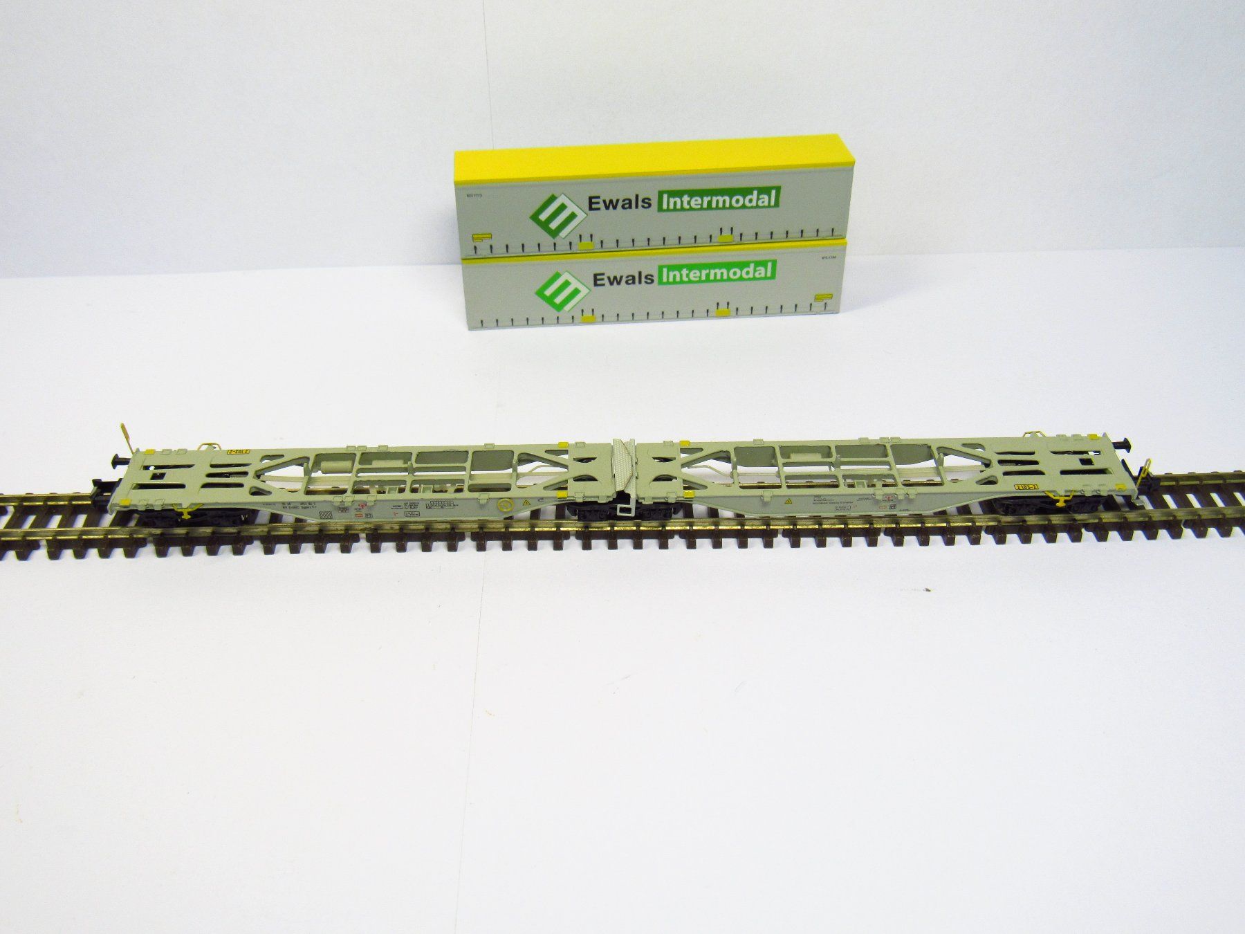 Rocky Rail Modellini di ferrovie: Rocky Rail N RR60113 Doppelcontainerwagen Ewals Intermodal – Usato da Langenthal venduto da pc-s1 2
