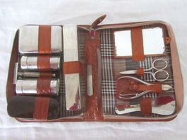 Vintage Reise Necessaire Leder Etui, Herren Pflege Set