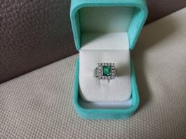 Exklusiver Art Deco Damenring mit Turmalin und Brillanten