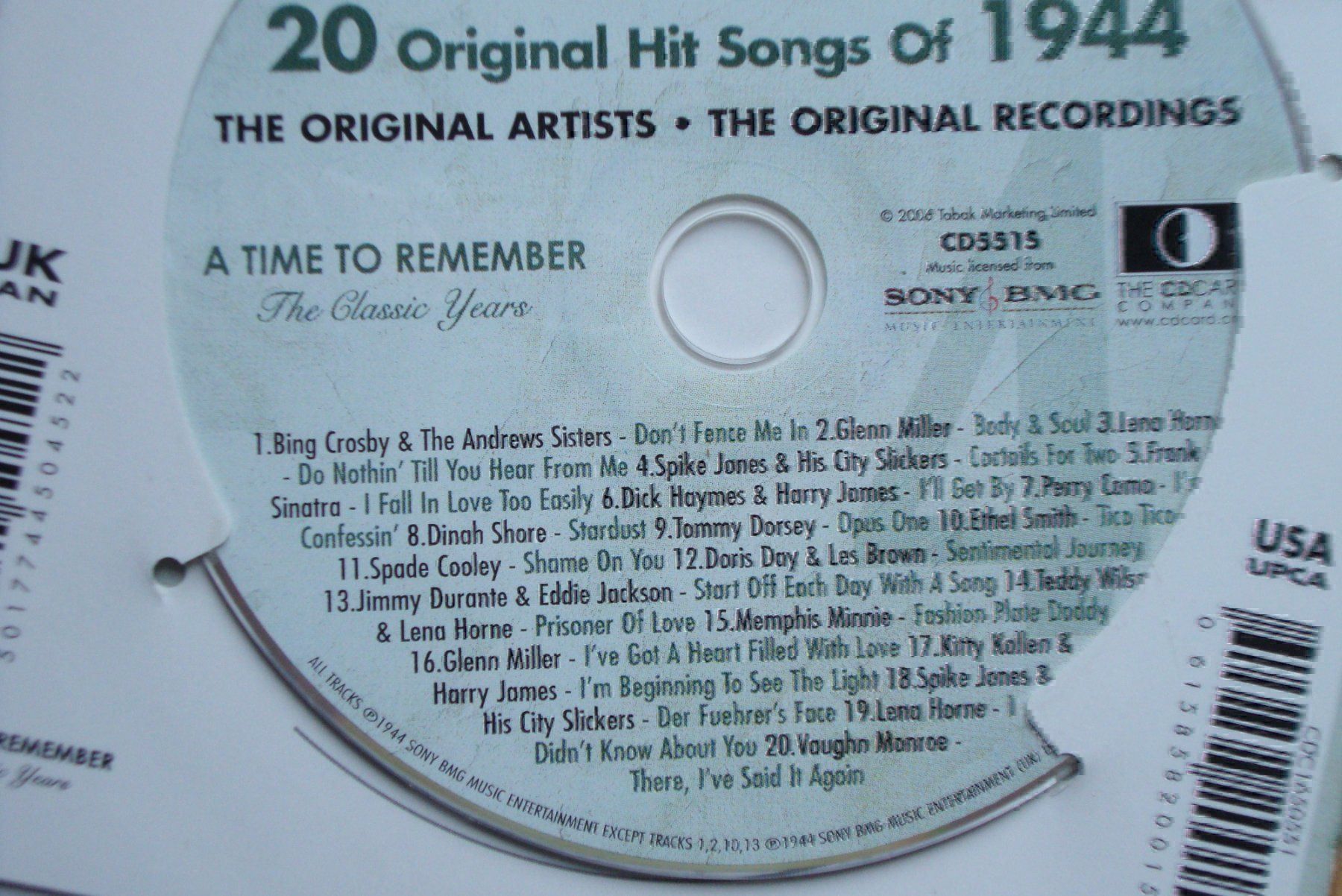 CDs: Geburtstag? 20 ORIGINAL HIT SONGS 1944 – Gebraucht aus Bern von carola31 1
