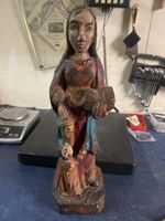 Holzskulptur Heilige Maria mit Kind, Antik, 47cm (d)