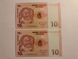 KONGO - 2x 10 Centimes 1997 UNC (C2660918S/C3833206S)