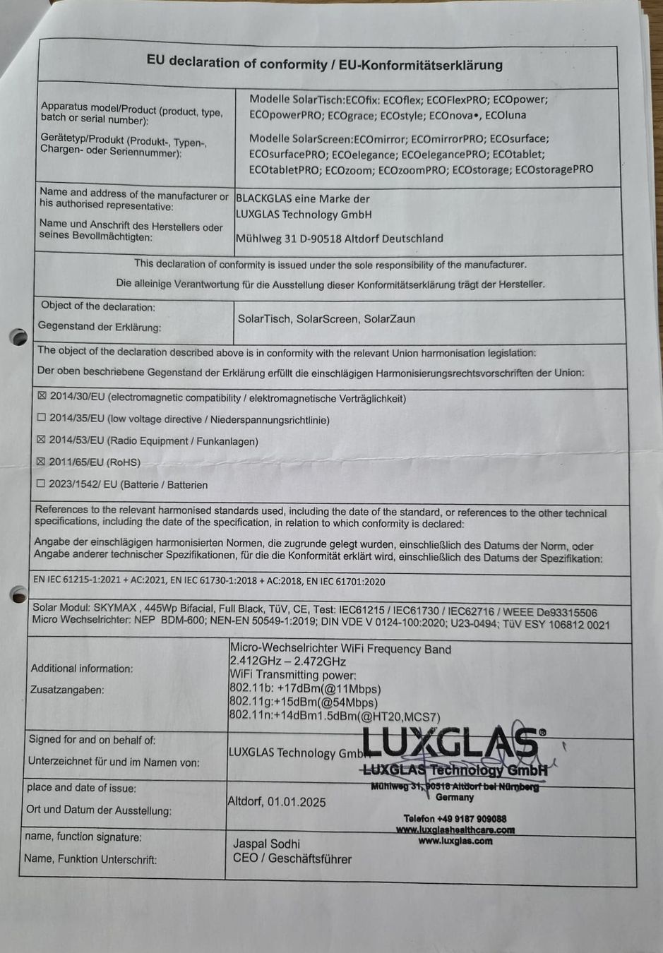Tavoli: Solar Tisch – Usato da Villmergen venduto da zim_dj7m 4