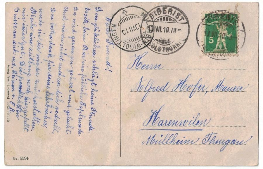 Cartoline postali: Solothurn, Generalansicht mit Weissenstein, gelaufen 1910 – Usato da Frauenfeld venduto da POML 1