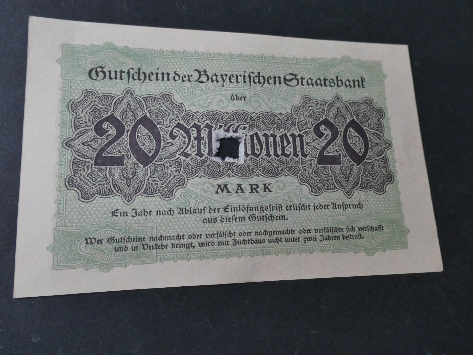 Banconote: Bayern 1923,  20 Millionen Mark – Usato da Hinterforst venduto da Rohusri 1