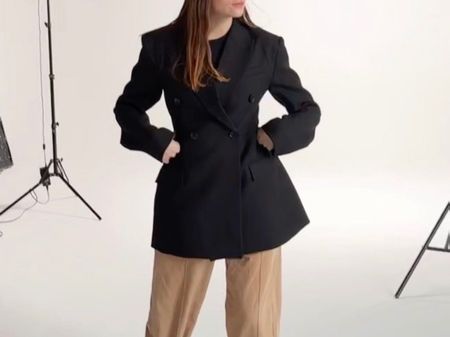 H&M Edition Black Double-Breasted Blazer, Size 38