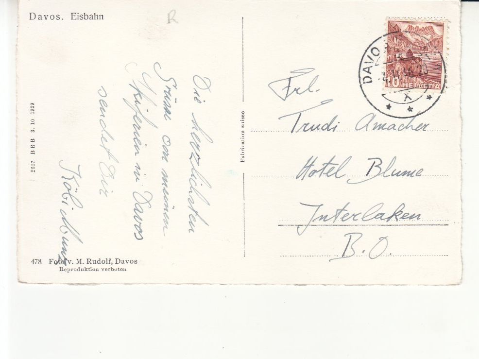 Cartoline postali: Davos Eisbahn 1946 – Usato da Bürglen TG venduto da StampGraf 1
