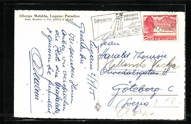 Cartoline postali: AK Lugano-Paradiso, Albergo Mafalda – Usato da Berlin venduto da bartko-reher 1