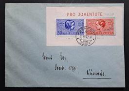 Pro Juventute Block 1937 auf Brief Küsnacht Zürich