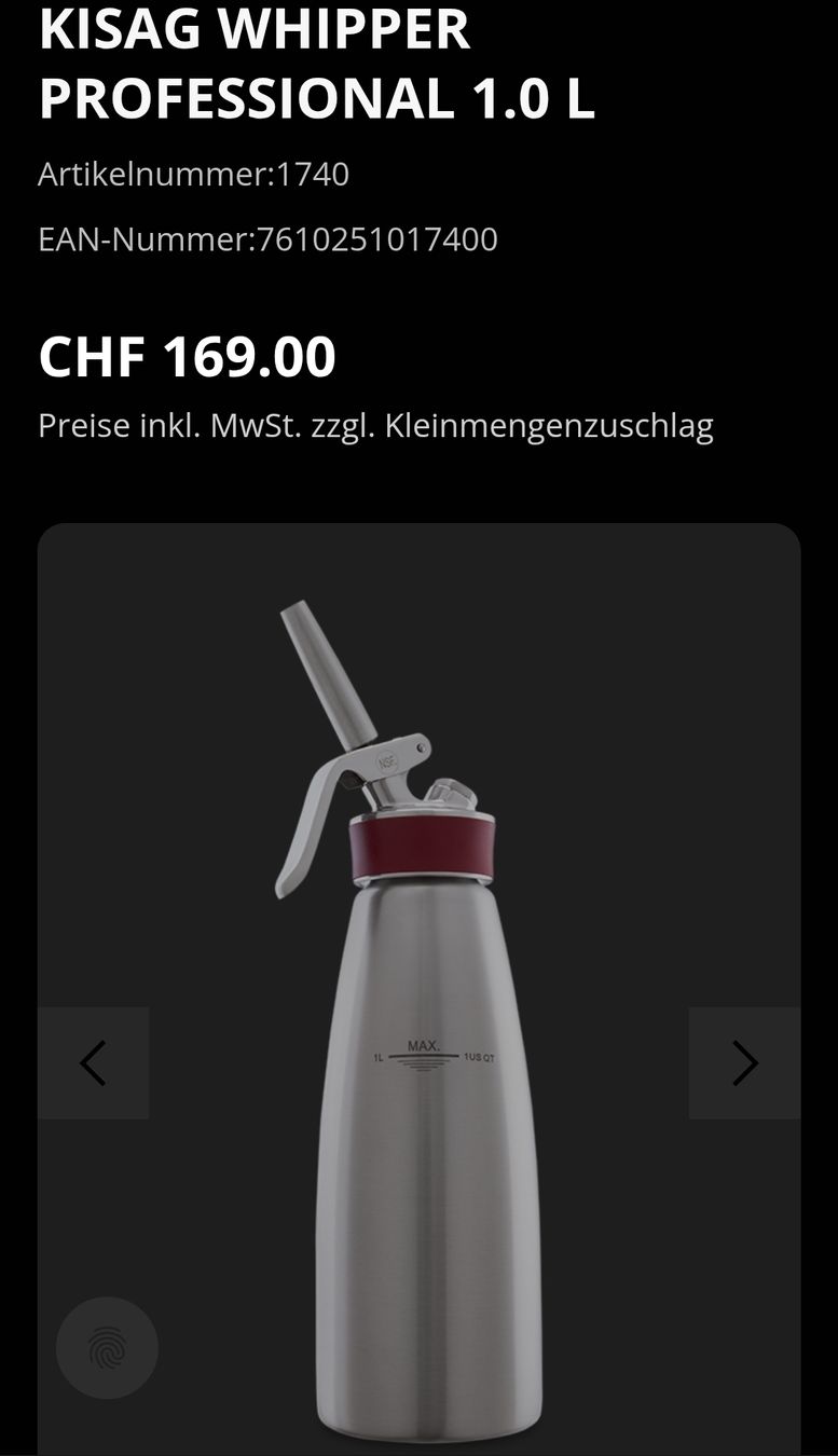 Kisag Elettrodomestici da cucina: Kisag Whipper Professional 1.0L  Neu – Nuovo e nell'imballaggio originale da Stäfa venduto da schatzolina 1