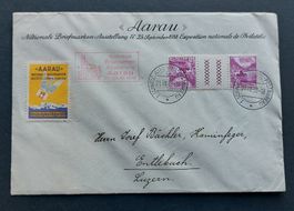 Brief Aarau 1938, Kehrdruck mit Mittelsteg 10 Rp, Chillon