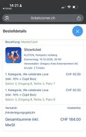 2 Tickets Ohlala Kloten 15.10.2026 Sektor 3 Reihe 3