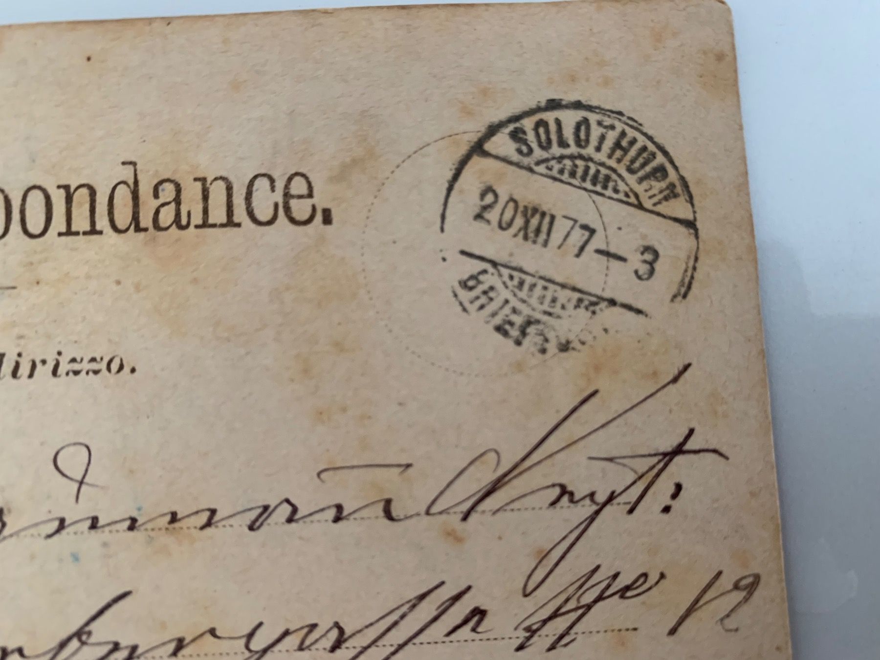 Cartoline postali: sehr alte Postkarte Schweiz Solothurn 1877 – Usato da Erlenbach ZH venduto da Ritschly 1