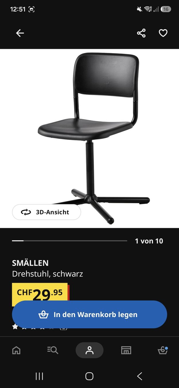 Ikea Sedie: Ikea Drehstuhl schwarz – Nuovo (secondo la descrizione) da Baar venduto da secondhandstuff