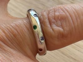 Luxus Gr: 17/7 Silber Ring Memoire Zirkonia Multicolore