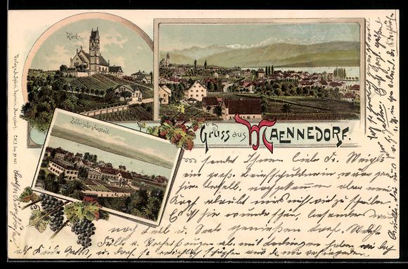 Ansichtskarten: Litho Maennedorf, Totalansicht, Kirche,  – Gebraucht aus Berlin von bartko-reher