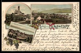Litho Maennedorf, Totalansicht, Kirche, 