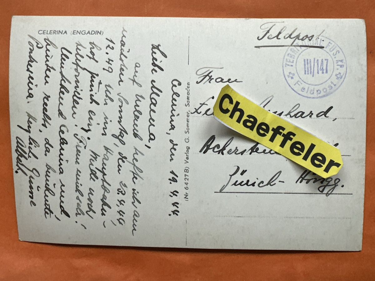Cartes postales: Celerina Engadin Feldpostkarte von 1944 – D'occasion à Zürich par Chaeffeler 1
