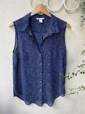 Chemise sans manches H&M bleu motif petites fleurs taille 38