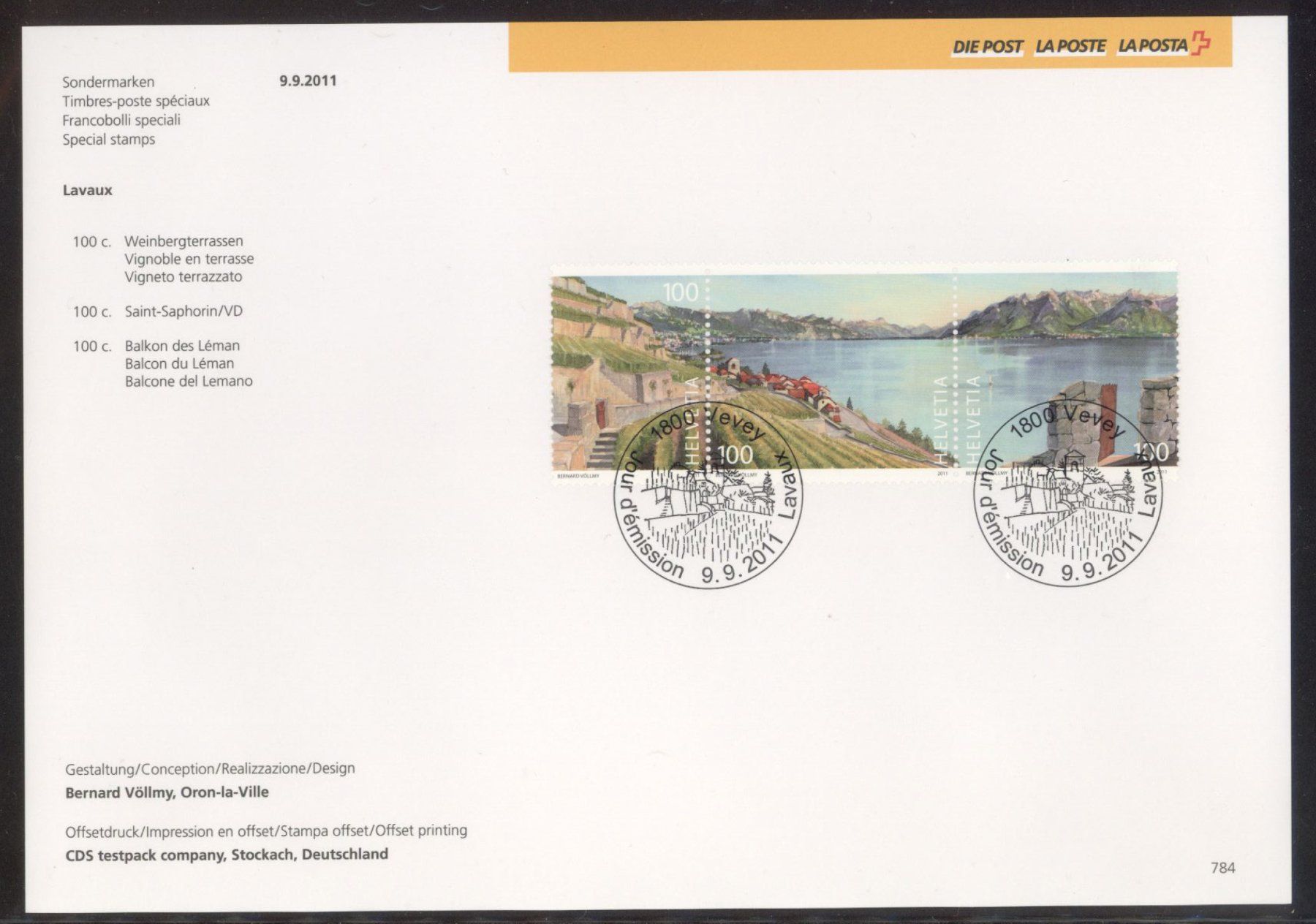 Tutti i francobolli: 2011, Sammelblatt, Lavaux, Nr. 784 – Usato da Willisau venduto da Vollstempel