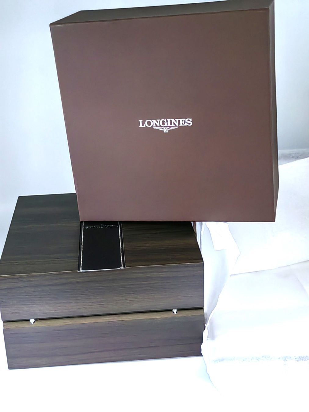Longines Scatole porta orologi: Original Longines Uhrenbox Holz-Prestige HydroConquest Set – Nuovo e nell'imballaggio originale da Basel venduto da nobby59