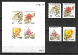 Thailand Serie 1380 - 1383 + Block Blumen ** 15.11.1990