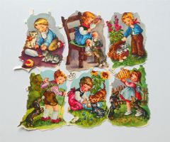 antike Oblatenbilder Glanzbilder AFKH Junge Mädchen