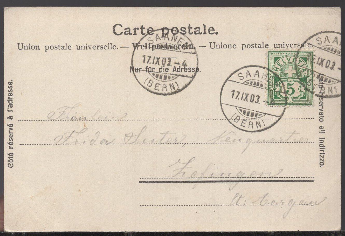 Cartoline postali: Gruss aus Saanen 1903 – Usato da Aarau venduto da kufi44 2