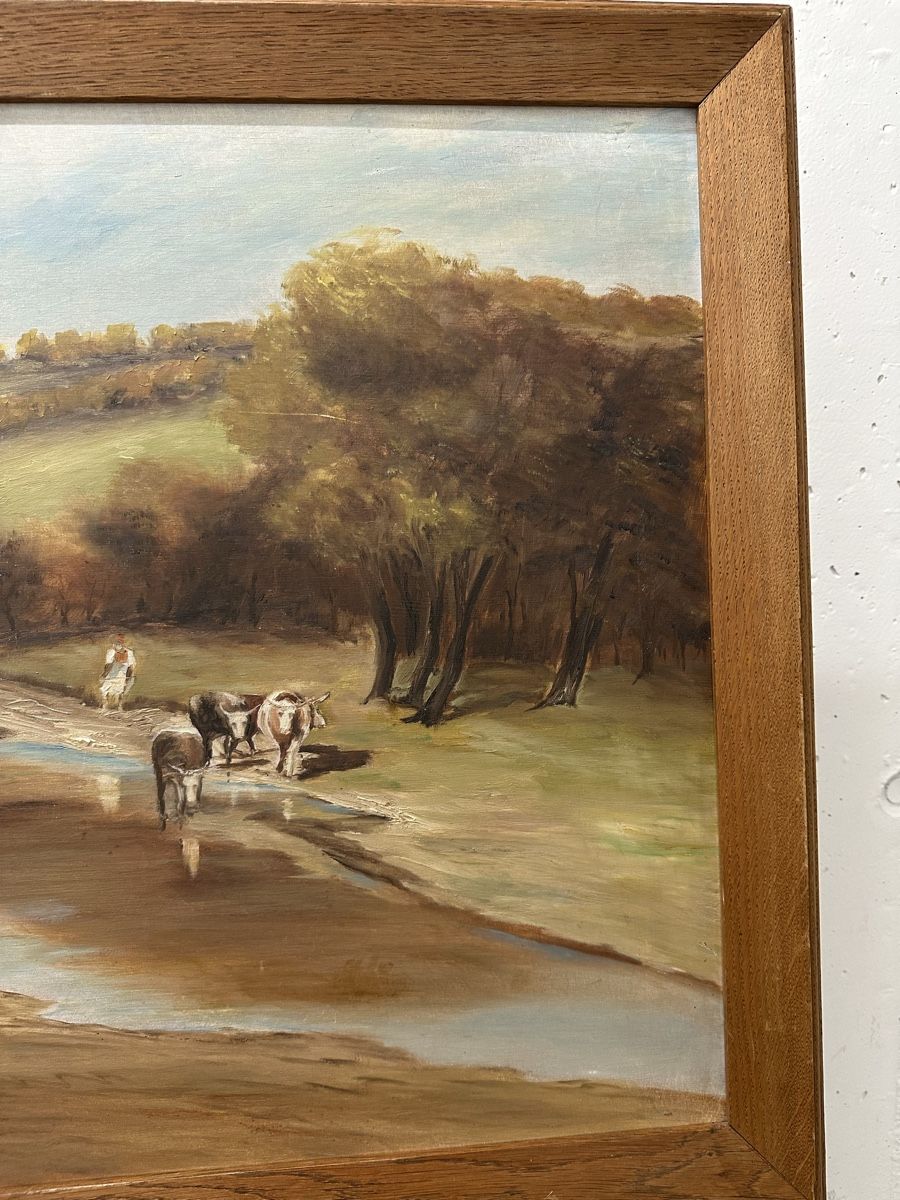 Dipinti: Gemälde Natur Landschaft Fluss Kühe – Usato da Ebikon venduto da Gaenggeliwaar 1
