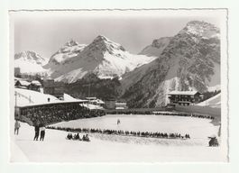 Postkarte Innerarosa Eisbahn mit Weisshorn, Arosa GR