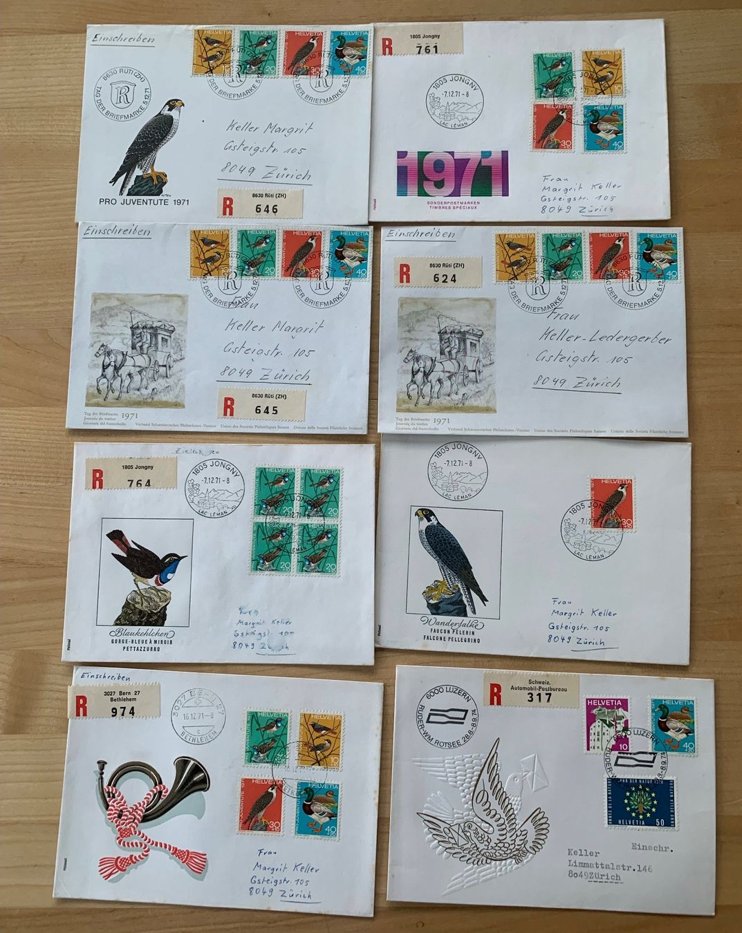 Tutti i francobolli: Briefmarken 8 Couvert Pro Juventute 1971 – Usato da Zürich venduto da ruedigg