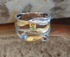 ST.SILBER 925°GELBGOLD 18° C.ÜBERZOGEN MULTIST. RING DM18MP