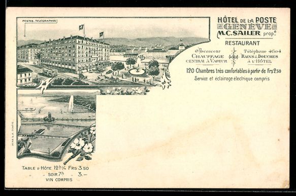 Cartes postales: Genève, Hotel de la Poste, Propr. M. C. – D'occasion à Berlin par bartko-reher