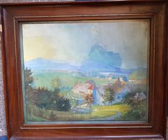belle gouache paysage 19 ème s.