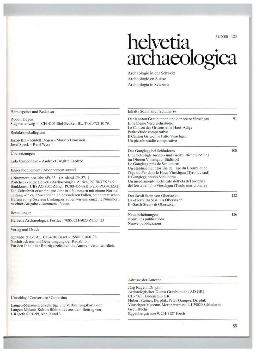 Libri: Archäolgie: Graubünden/Vinschgau, Vergleichstudie – Nuovo (secondo la descrizione) da Biel-Benken BL venduto da rud_yc8p 1