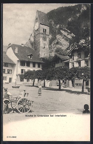 Cartoline postali: Unterseen b. Interlaken, Kirche und Plat – Usato da Berlin venduto da bartko-reher