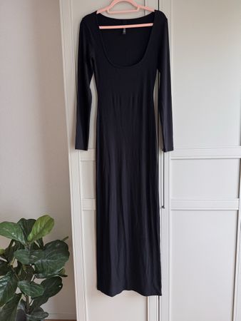 New SKIMS Soft-Lounge ribbed stretch-modal maxi dress (Onyx)