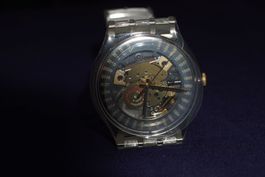 Swatch Armbanduhr, transparent , Jahreszahlen im Zifferblatt