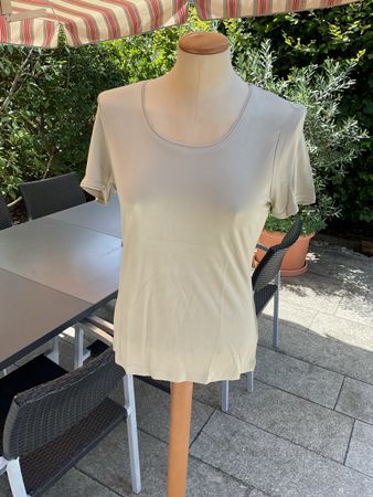 Alkena Rundhals Seiden Tshirt S , Metallic Baige