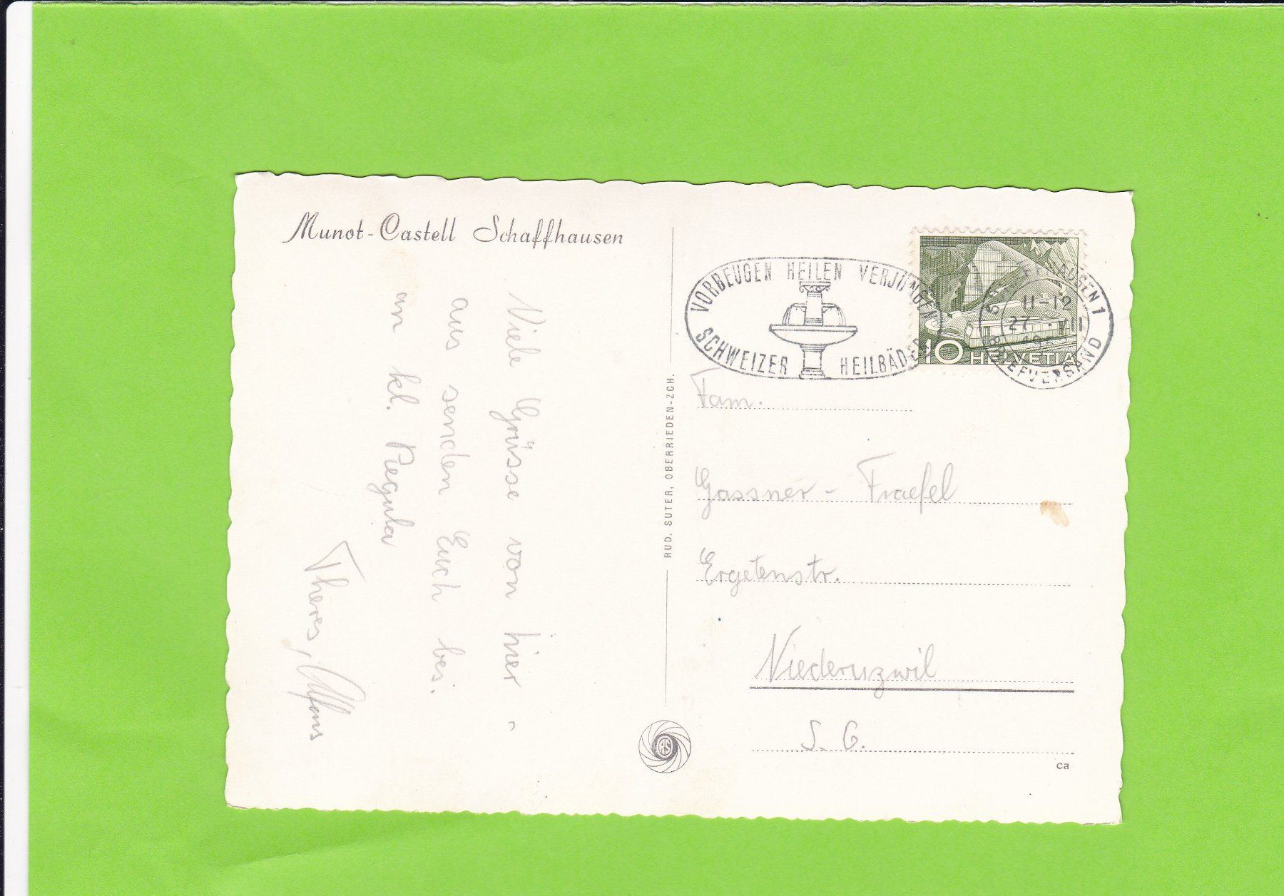 Cartoline postali: Schaffhausen-Munot – Usato da St. Peterzell venduto da neckertal 1
