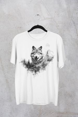 Herren Baumwolle Wolf Druck L T-shirt NEU
