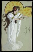 Handgemalt: Schöne dunkelhaarige Frau i