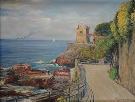 Gemälde Berto Ferrari 1887 Nervi Marina Öl Holz Bild