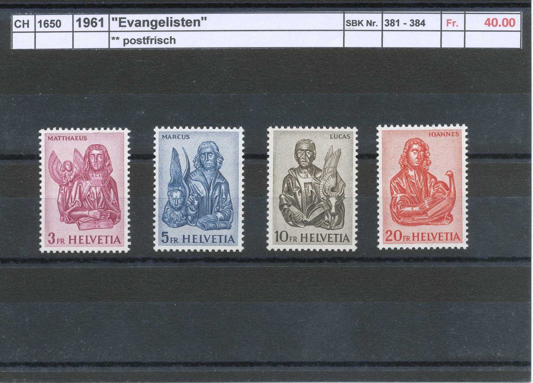 Tous les timbres: 1961 "Evangelisten", ** postfrisch – Neuf (Voir description) à Winterthur par Zupogeru