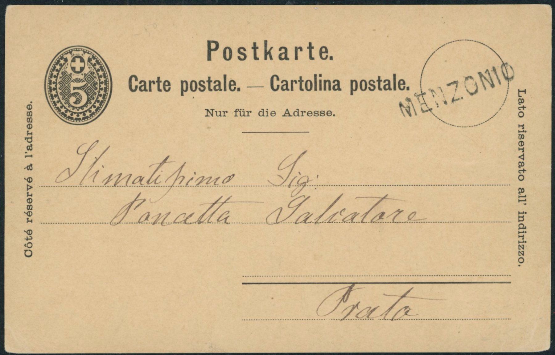 Tutti i francobolli: TI Menzonio - Stabstempel - Karte – Usato da Schindellegi venduto da leecollect