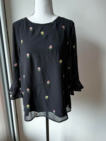 Dorothy Perkins Bluse, Gr. 38, Schwarz, mit Blumenstickerei